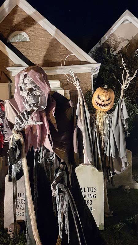 Halloween View of Graveyard Skull Orchard Cemetery